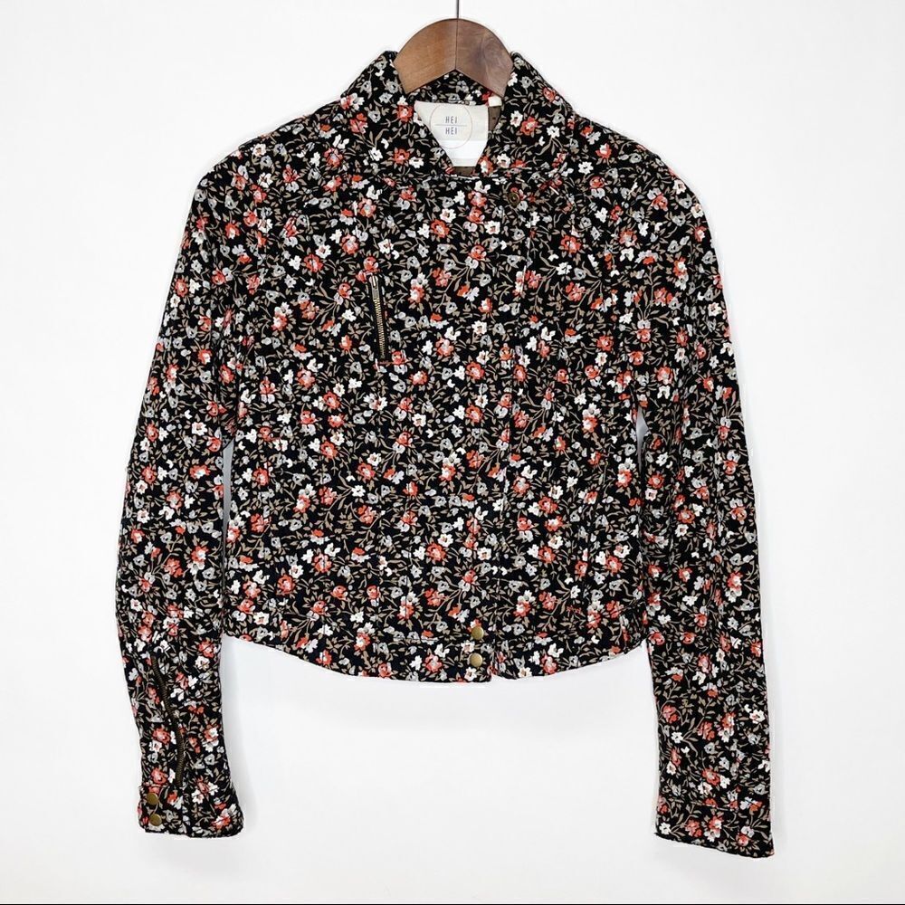 Anthropologie Hei Hei Tinsley Floral Crop Moto Jacket Size 4